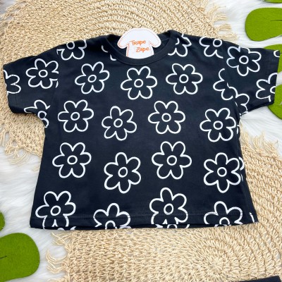 Conj Blusa Floral e Shorts Saia com Stras